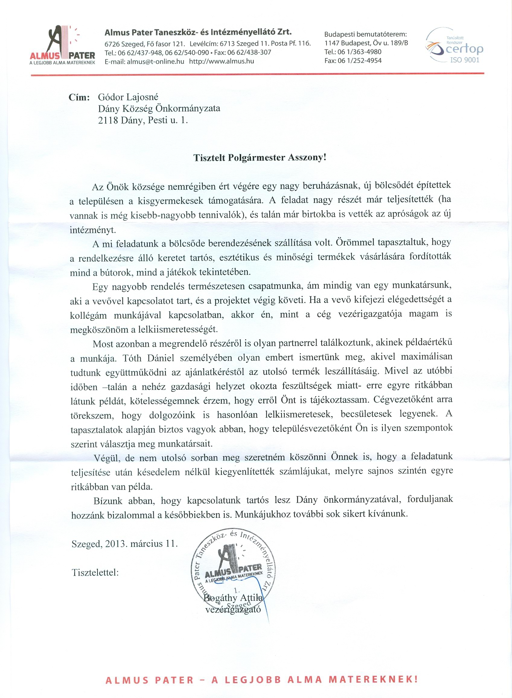 magyar hivatalos levél minta